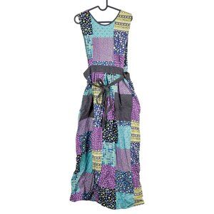 Design House VTG Apron Smock Japan Patchwork Purple Blue Green Pinafore Wrap